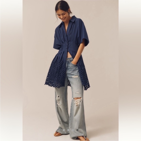 Anthropologie x Exquise The Tobie Button-Front Pleated Mini Shirt Dress XS NWT - Picture 3 of 12